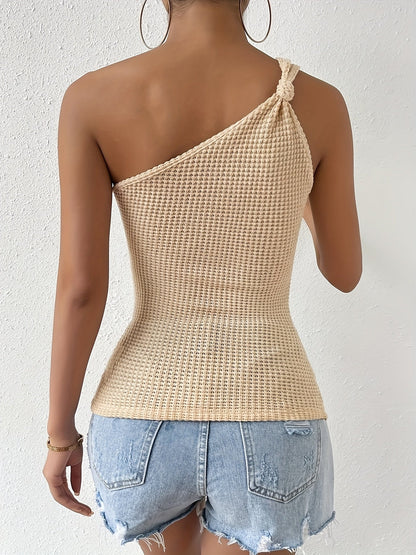 Women's One-Shoulder Summer Top in Knit Look – Fashionable Casual Shirt for Everyday & Vacation