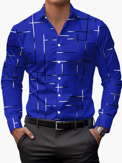 Herren Modernes Business-Freizeithemd mit Geometrischem Print – Stilvolles Langarmhemd für Büro & Alltag