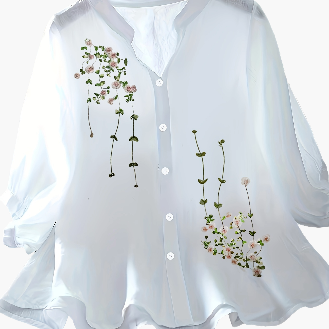 Women's Blouse Elegant Embroidered Summer Semi-Transparent with Stand-Up Collar – Casual & Office