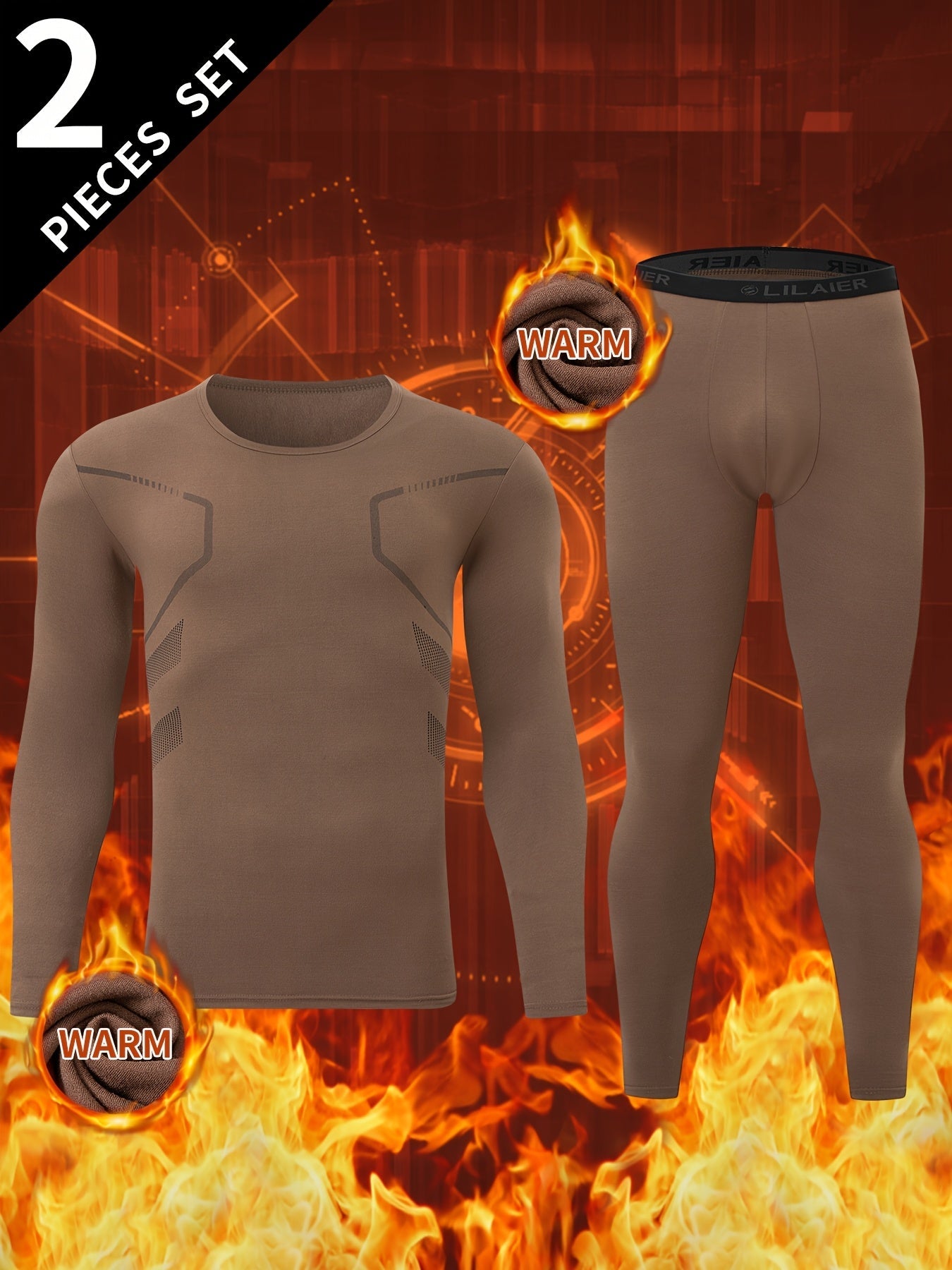 Men's thermal underwear set, long-sleeve shirt & pants, functional underwear, gray