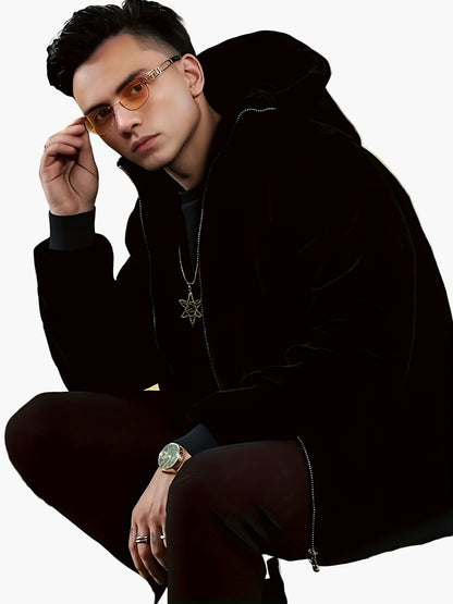 Men's Winter Hooded Jacket Warm Lined Fashionable Casual Fleece Jacket