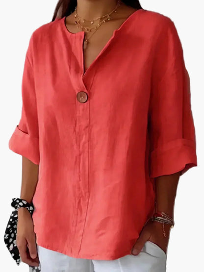 Women's blouse casual loose fit with V-neck and button – perfect for everyday and leisure