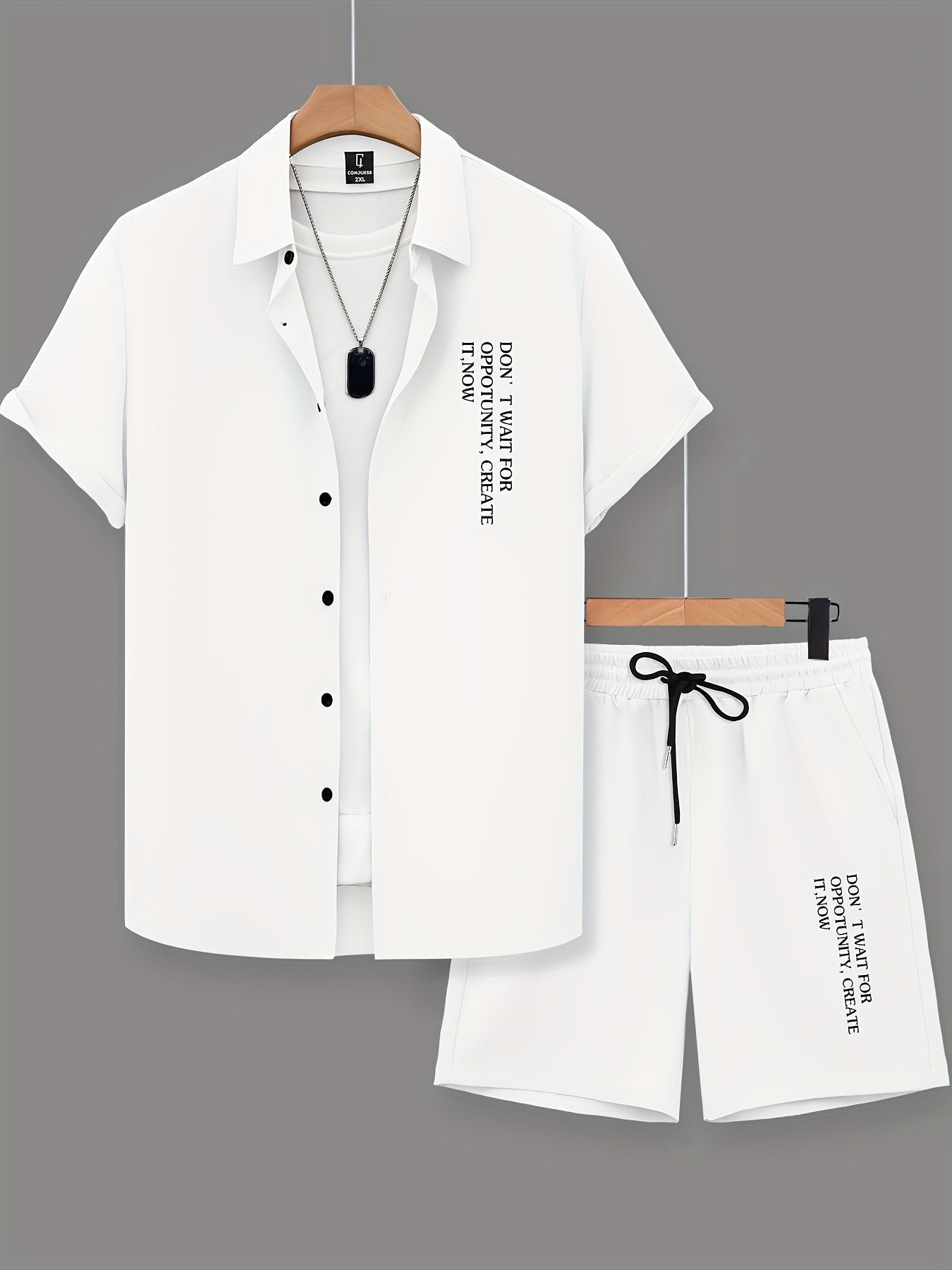 Herren Freizeit Zweiteiler Set mit Motivationsspruch – Kurzarm Hemd und Shorts, Modernes Sommer Outfit