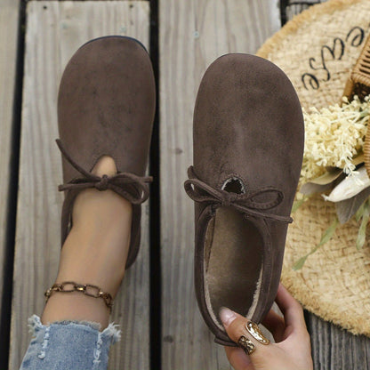 Women's slip-on shoes, bow design, warm-lined casual shoes
