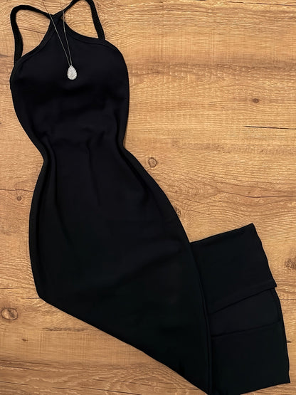 Women's Bodycon Midi Dress with Halterneck and Elegant Summer Style – Figure-Hugging Casual Dress for Everyday & Going Out