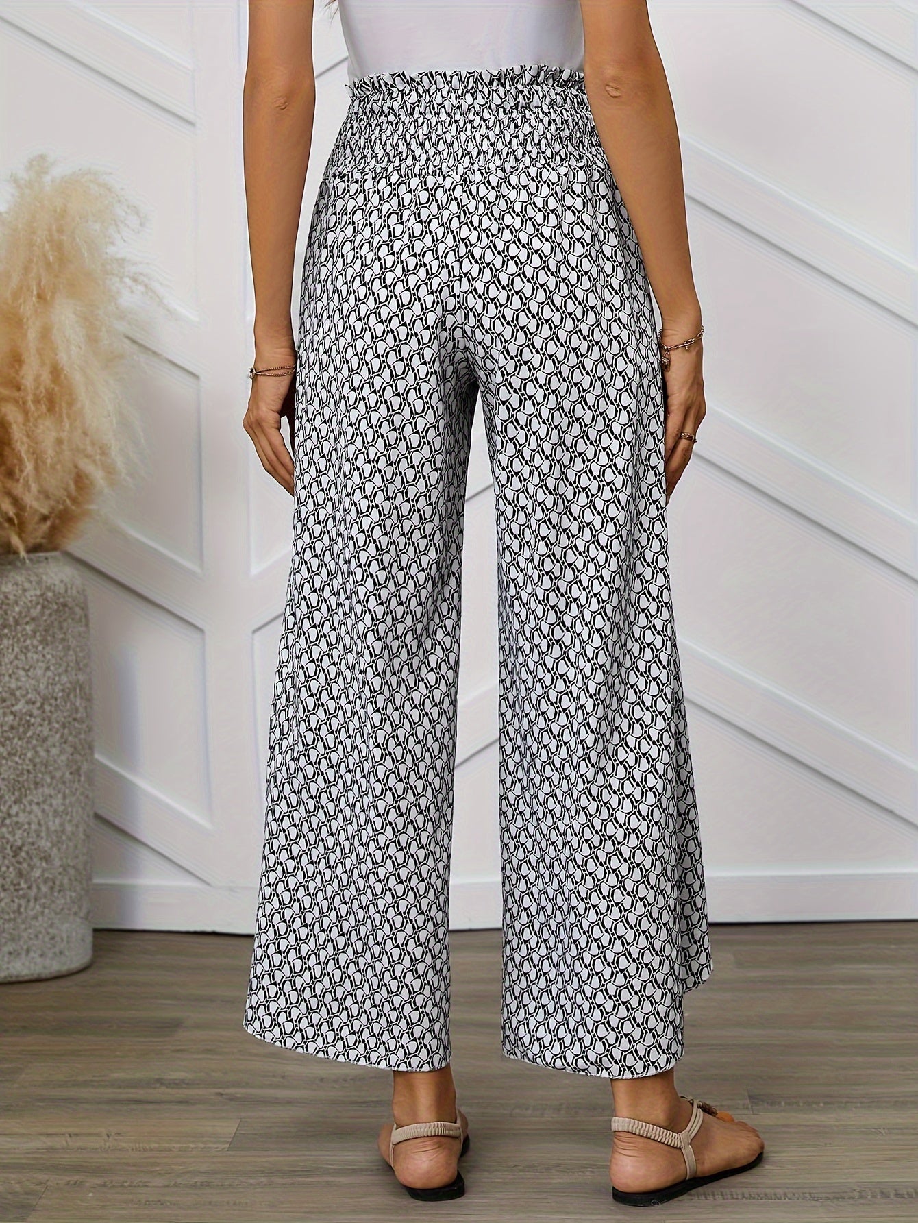 Women's Elegant Wide-Leg Wrap Pants with Geometric Pattern for Spring and Summer