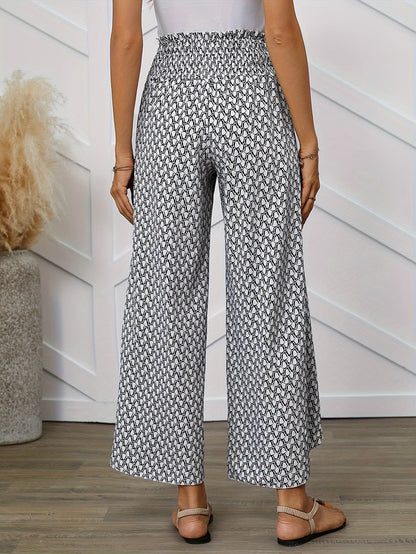 Women's Elegant Wide-Leg Wrap Pants with Geometric Pattern for Spring and Summer