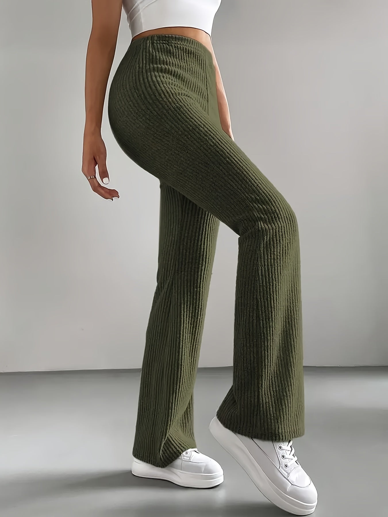 Women's Black Ribbed Wide-Leg Pants