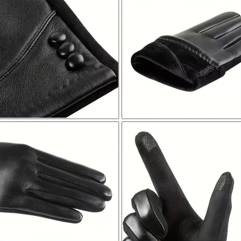 Elegant black women's gloves with decorative buttons