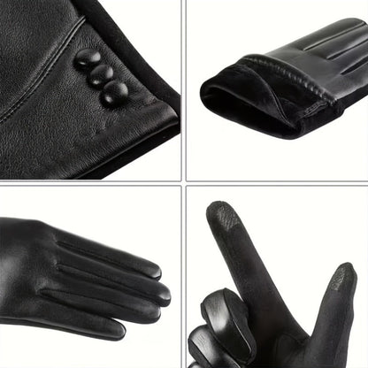Elegant black women's gloves with decorative buttons