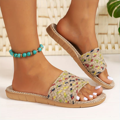 Women's Comfortable Summer Sandals in Casual Style – Flat Slip-Ons, Comfortable House Slippers, Open Toes