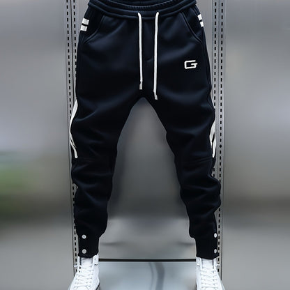 Men's sporty joggers with drawstring, stripes, and buttons