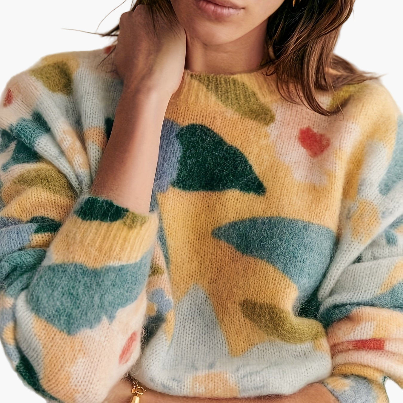 Women's sweater with artistic print and elegant style for autumn and winter