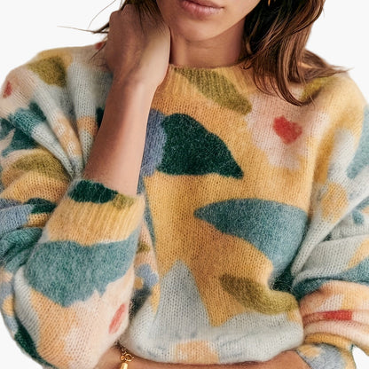 Women's sweater with artistic print and elegant style for autumn and winter