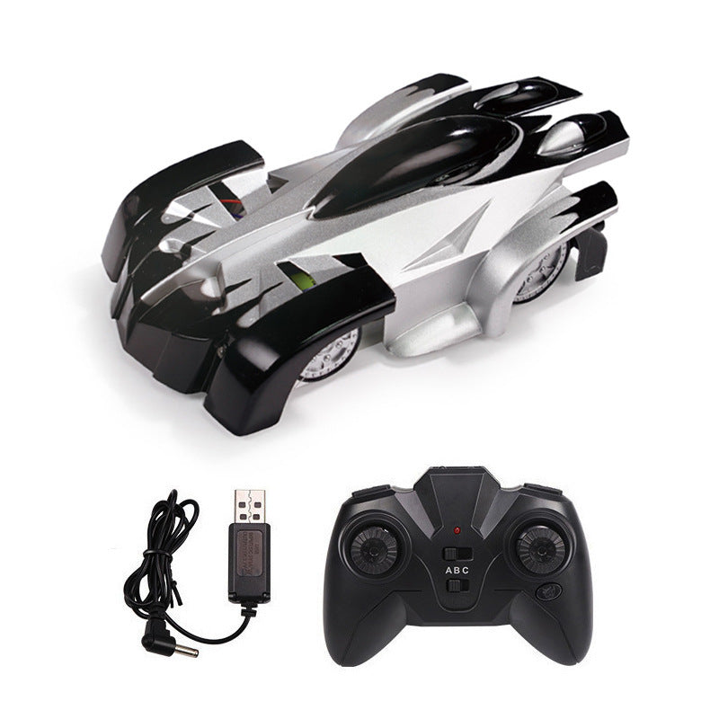 Remote-controlled wall and floor vehicle for children and adults – stunt car with LED light and 360° rotation