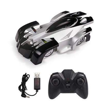 Remote-controlled wall and floor vehicle for children and adults – stunt car with LED light and 360° rotation