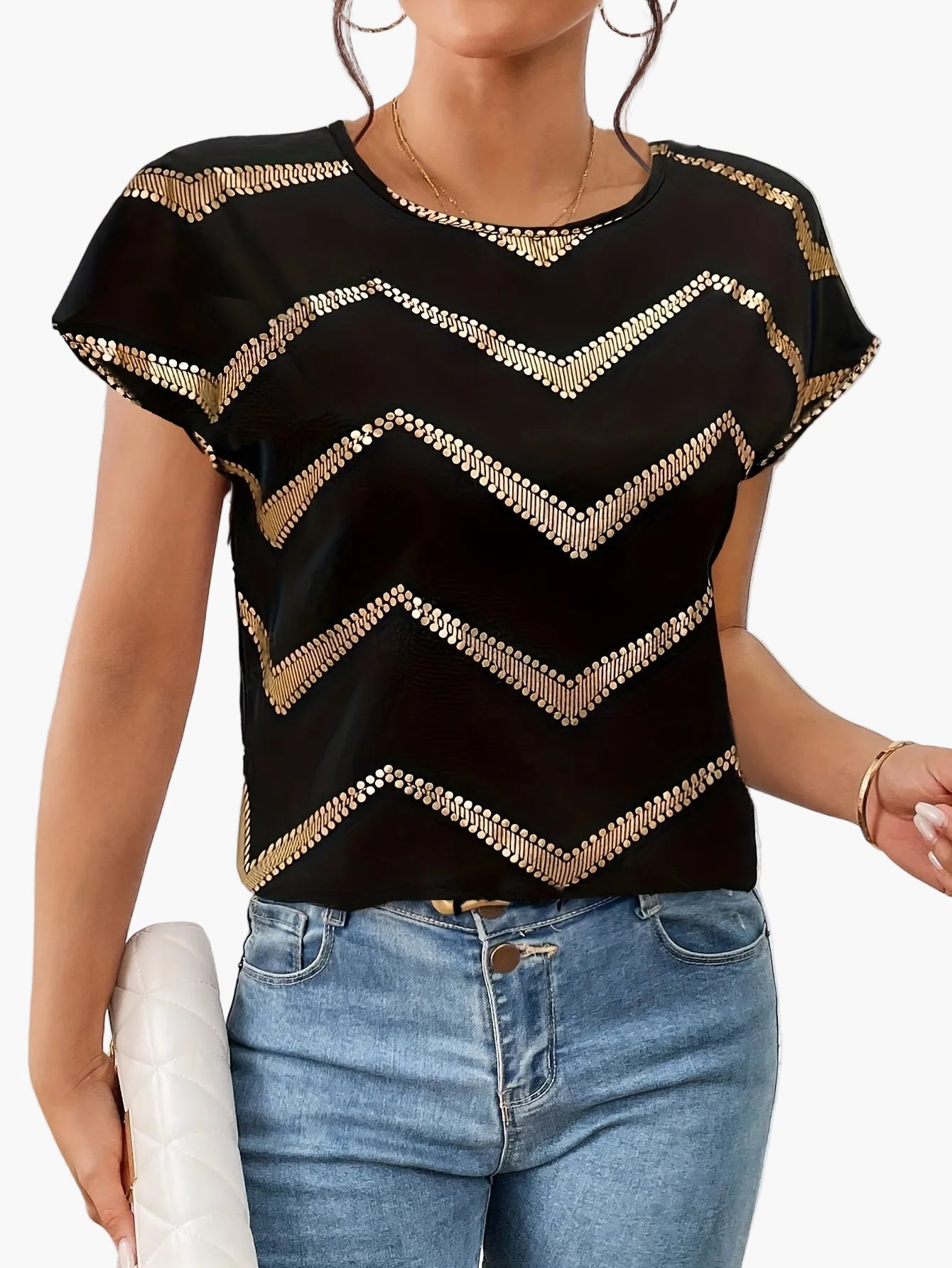 Women's Elegant Batwing Shirt with Geometric Pattern – Perfect for Everyday & Leisure