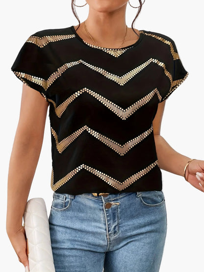 Women's Elegant Batwing Shirt with Geometric Pattern – Perfect for Everyday & Leisure