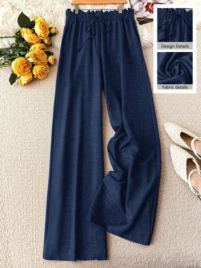 Damen Weite Freizeithose im Straight-Leg-Stil mit Kordelzug – Perfekt für Frühling & Sommer