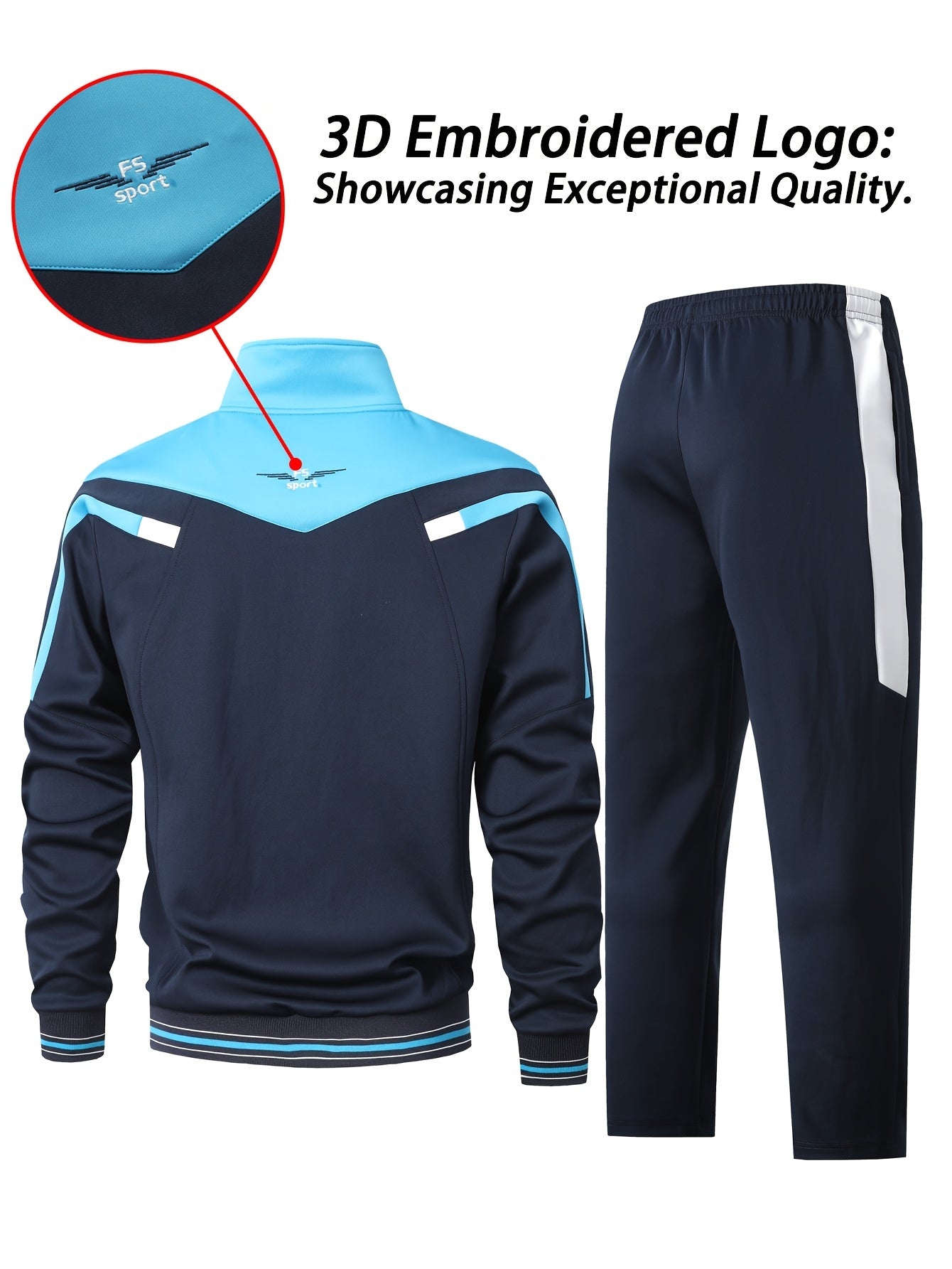 Men’s two-piece tracksuit with stand-up collar jacket and pants