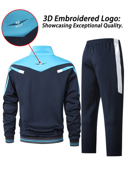 Men’s two-piece tracksuit with stand-up collar jacket and pants