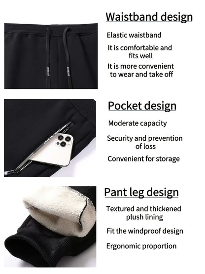 Men’s warm lined sweatpants 3-pack with drawstring and zippered pockets
