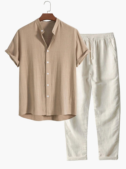 Men's Short-Sleeve Casual Shirt with Stand-Up Collar – Modern Summer Shirt for Everyday and Vacation