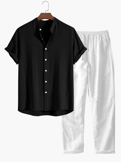Men's Short-Sleeve Casual Shirt with Stand-Up Collar – Modern Summer Shirt for Everyday and Vacation
