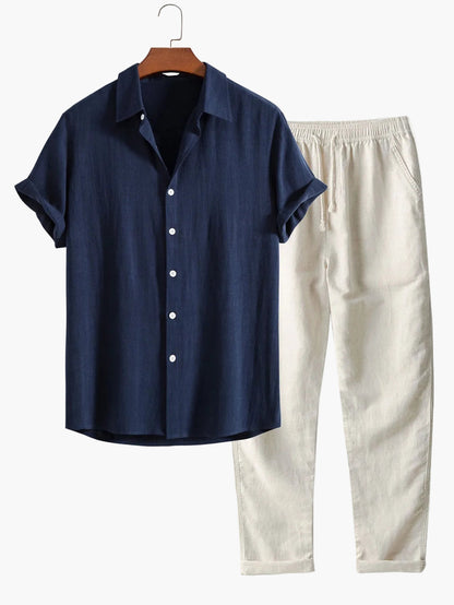 Men's Short-Sleeve Casual Shirt with Stand-Up Collar – Modern Summer Shirt for Everyday and Vacation