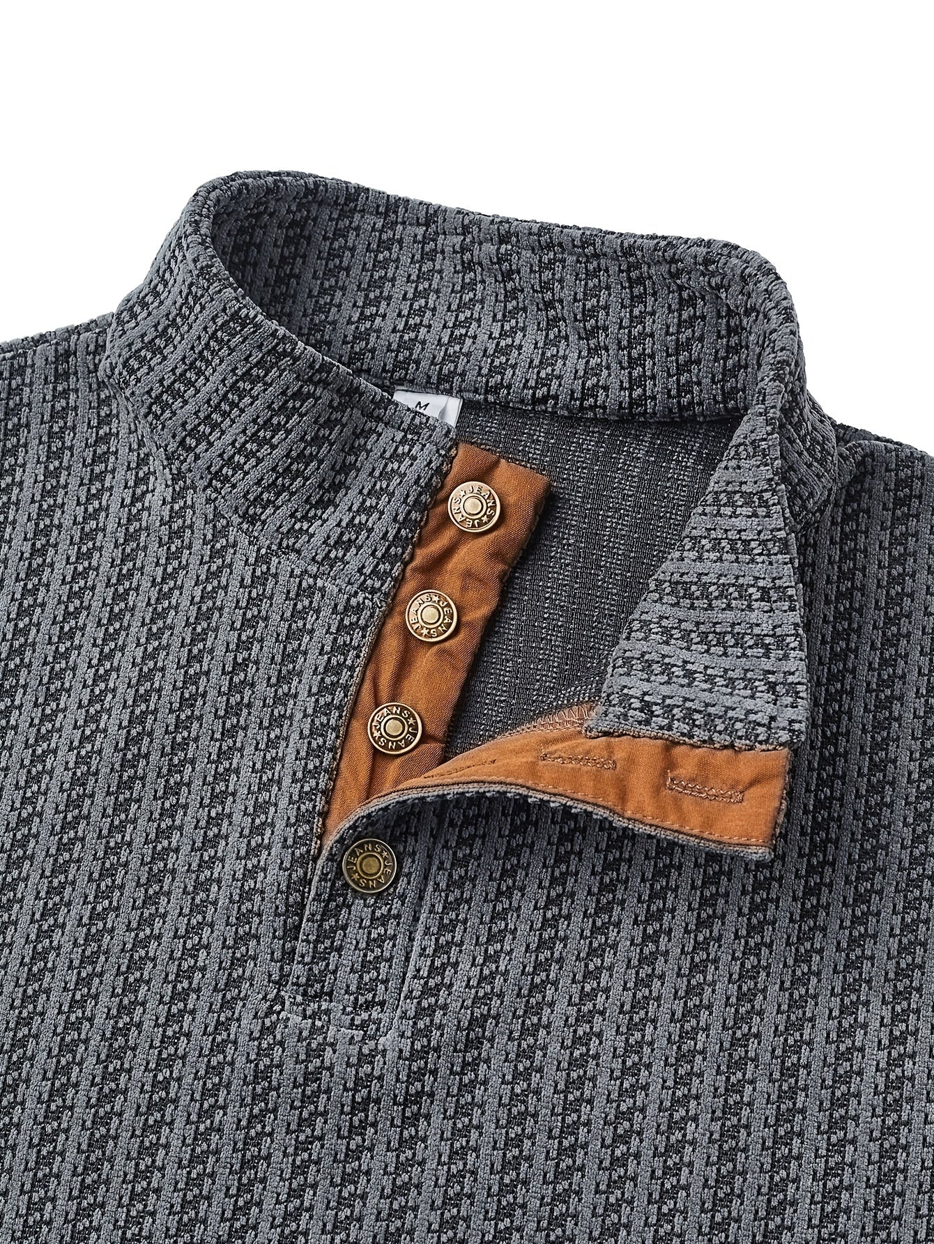 Men's turtleneck sweater with half-button closure and elbow patches, White Black