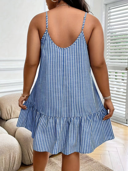 Women's A-line summer dress with stripe pattern and spaghetti straps – Casual & elegant fashion
