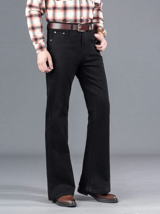 Men's black bootcut jeans with a flared leg, regular fit