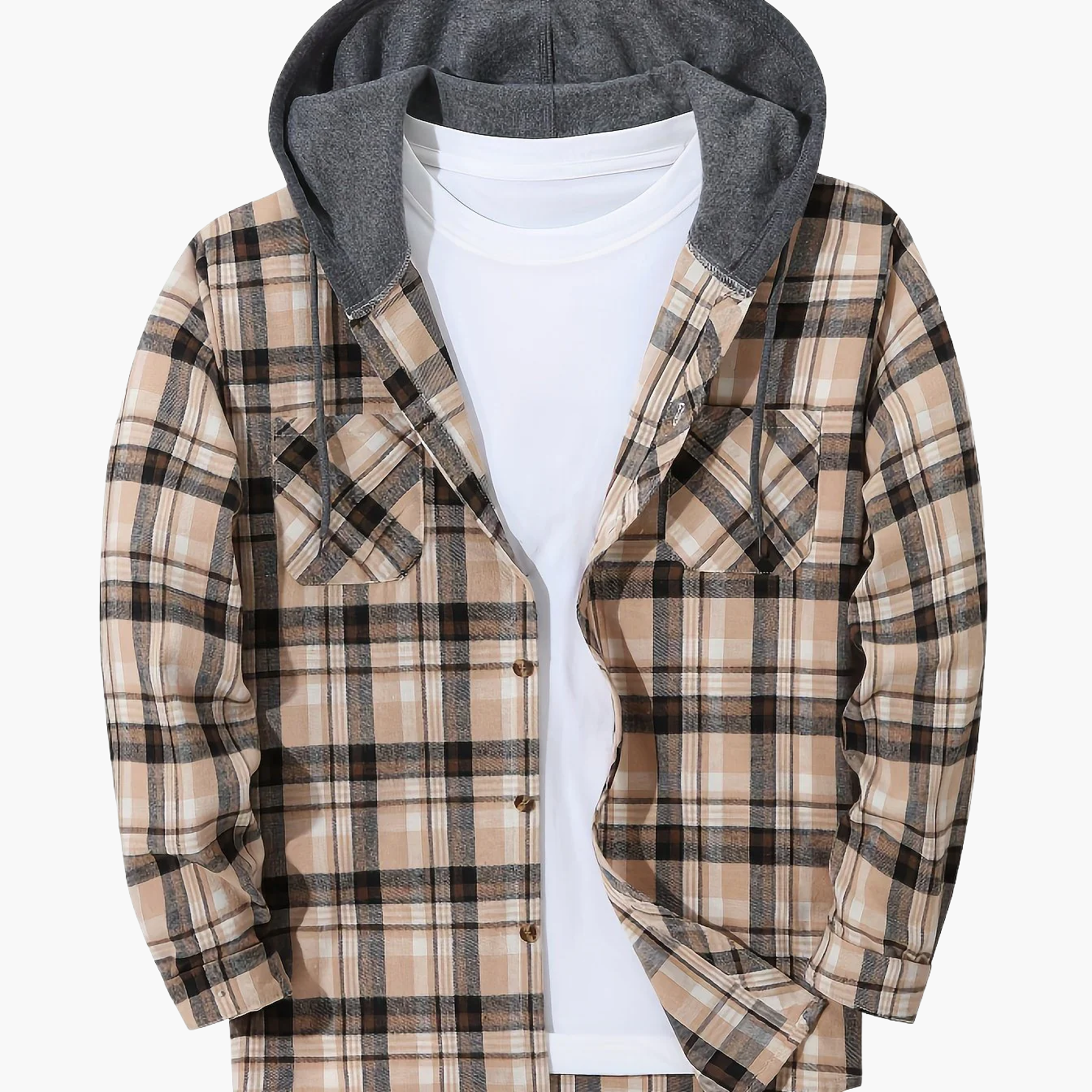 Men's Plaid Shirt with Hoodie in Casual Style – Perfect for Leisure and Everyday Wear