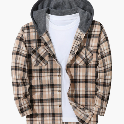 Men's Plaid Shirt with Hoodie in Casual Style – Perfect for Leisure and Everyday Wear