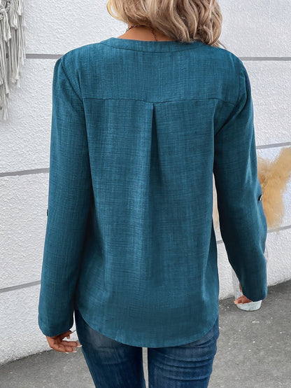 Women's Casual-Style Blouse with V-Neck and Button Placket – Elegant Casual Wear for Everyday and Office