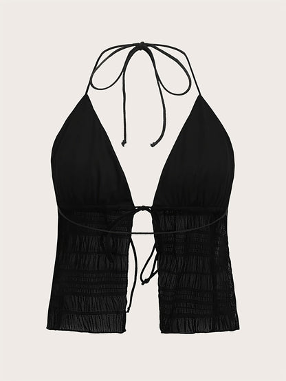 Women's Fashionable Halterneck Camisole Top with Ruching and Tie – Party & Summer Outfit