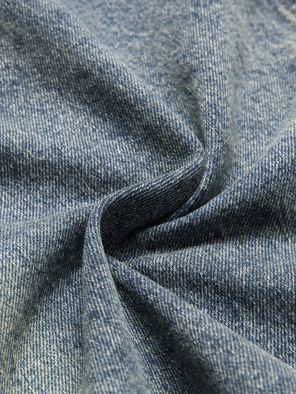 Jeansweste ärmellos für Herren, abgenutzt, mit Knopfverschluss, Blau
