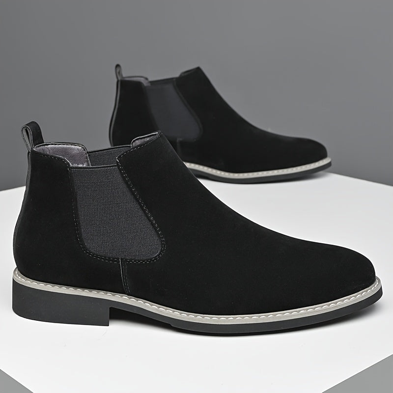 Men's Chelsea boots in faux suede with elastic inserts, brown and black