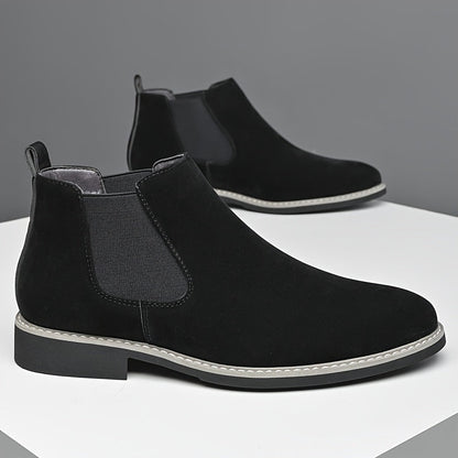 Men's Chelsea boots in faux suede with elastic inserts, brown and black