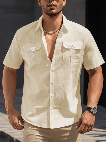 Men's Casual Short-Sleeve Shirt with Chest Pockets – Summer Regular Fit for Casual Occasions