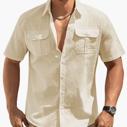 Men's Casual Short-Sleeve Shirt with Chest Pockets – Summer Regular Fit for Casual Occasions