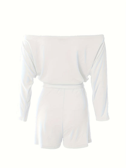 Women's Off-Shoulder Jumpsuit with Tie Belt – Elegant One-Piece for Summer and Leisure