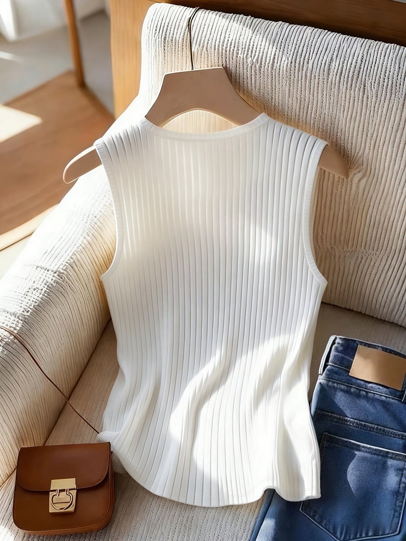 Damen Rippstrick Tanktop mit Knopfdetails – Eleganter Alltags- und Freizeit-Look