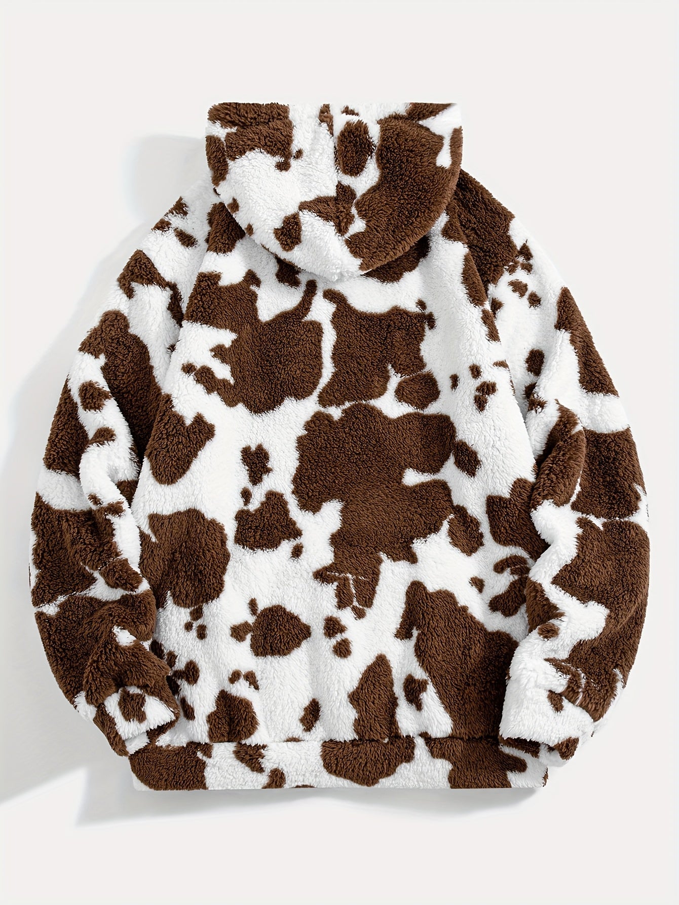Teddyfleece Hoodie Kuhflecken-Muster mit Kängurutasche und Kapuze