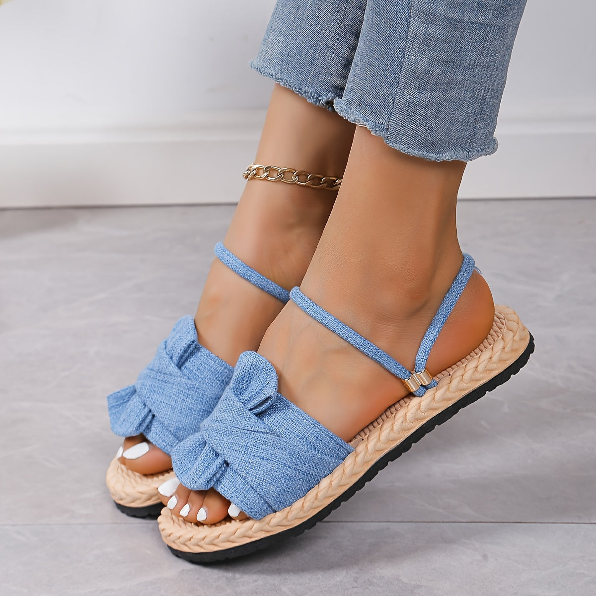 Women's summer sandals with bow and ankle strap – fashionable casual shoes for everyday wear & vacation