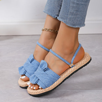 Women's summer sandals with bow and ankle strap – fashionable casual shoes for everyday wear & vacation