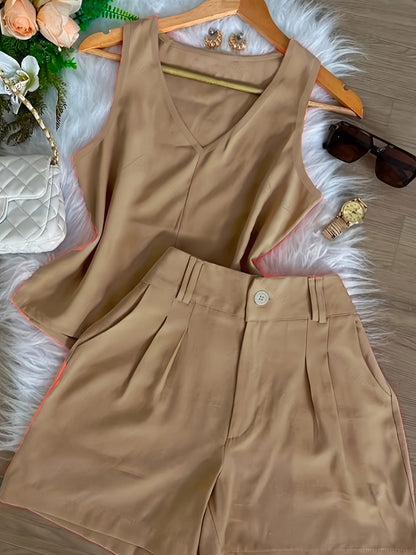 Women's Two-Piece Set – Elegant Top and Shorts for Spring & Summer, Leisure & Everyday Wear