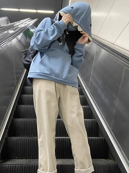 Light blue shark hoodie with hood and kangaroo pocket