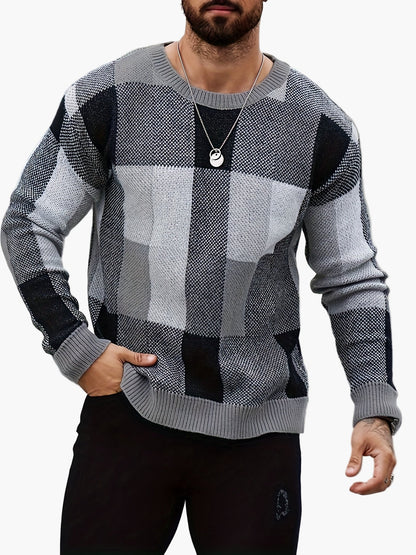 Herren Karierter Strickpullover im Lässigen Stil für Herbst und Winter