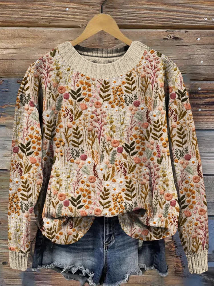 Women's Sweater with Floral Embroidery – Casual Boho Style for Leisure and Everyday Wear